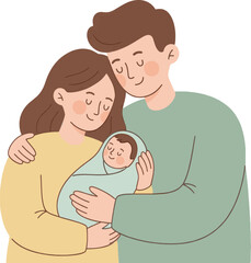 Happy Young Couple Holding Newborn Baby