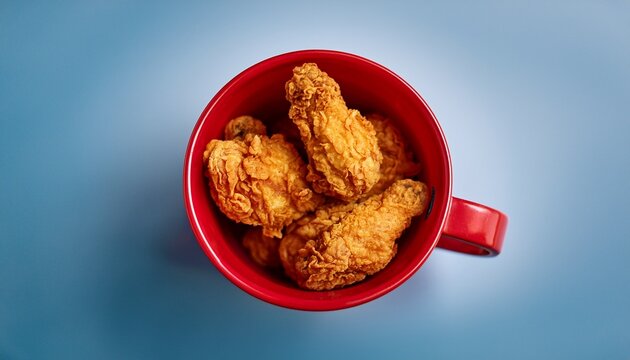 crispy fried chicken pieces in a red cup on a simple background ideal for fast food promotions and culinary photography