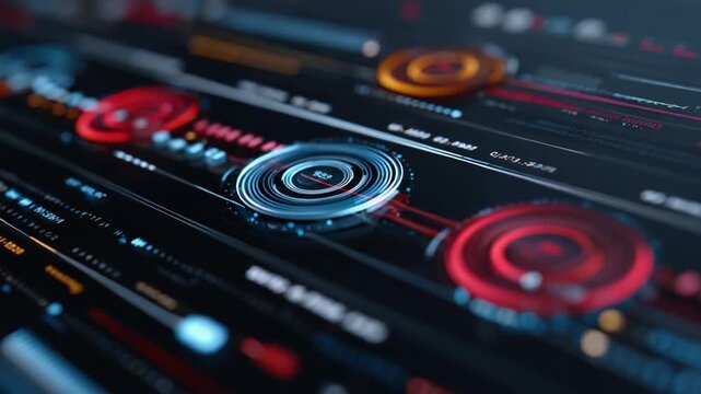 Tech Data Stream: A dynamic interface of modern technology, showcasing intricate data streams, circular graphics, and glowing details, offering a glimpse into the complexities of information flow.