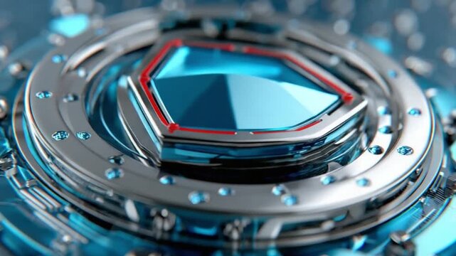 Advanced Technology and Blue Crystal: Captivating macro shot of an advanced technology design, with a focus on a central blue crystal.