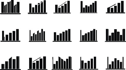 Bar Graph Vector Icon Silhouette Set