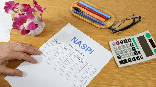 Document Italian NASPI presentation Man's hand indicates the topics of the Public Digital Identity System.