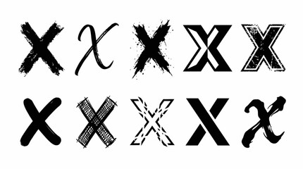 Brushstroke X Mark Vector Set &ndash; Black-and-White Icons of Rough, Clean, and Splattered Styles for Graphic Design, UI, and Symbolic Use