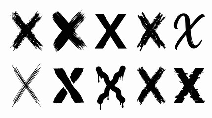 Brushstroke X Mark Vector Set &ndash; Black-and-White Icons of Rough, Clean, and Splattered Styles for Graphic Design, UI, and Symbolic Use