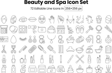 72 Minimalist Beauty and Spa Line Icon Set for Salon and Wellness Branding