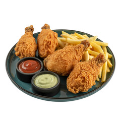 Crispy Fried Chicken Platter with French Fries and Dipping Sauces