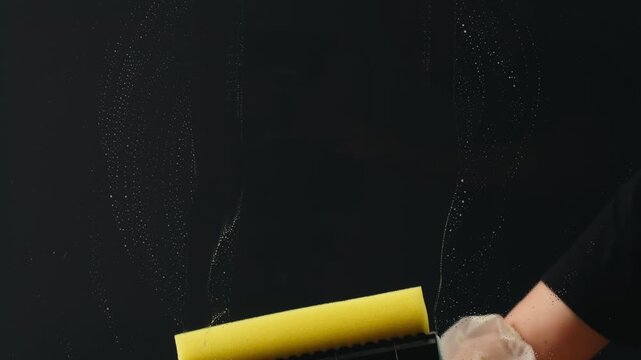 Cleaning service, Close up of woman cleaning table at home with spray. Homework, clean of ditry kitchen table with surface cleaner spray, cleaner spray, household clean chroma key green screen