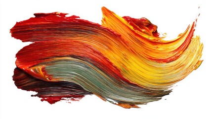 Dynamic swirl of vibrant paint strokes in red, orange, and yellow tones.