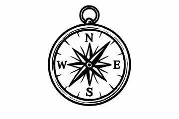 An isolated metal nautical compass rose vector icon provides direction and guidance for travel and exploration on a white map during a journey toward the north