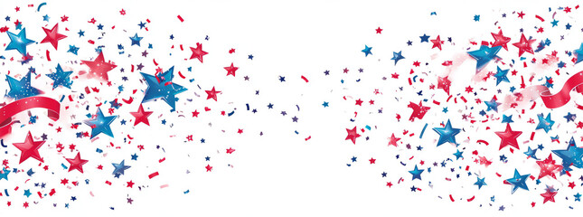 Fototapeta premium design an american national day background with stars and stripes, confetti, ribbon decoration on a transparent background