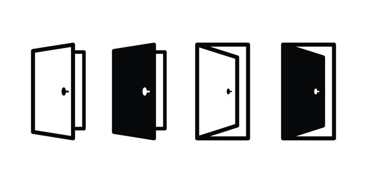 door icons set for home and interior design. Entrance door icon. solid filled and stroke thin line style.