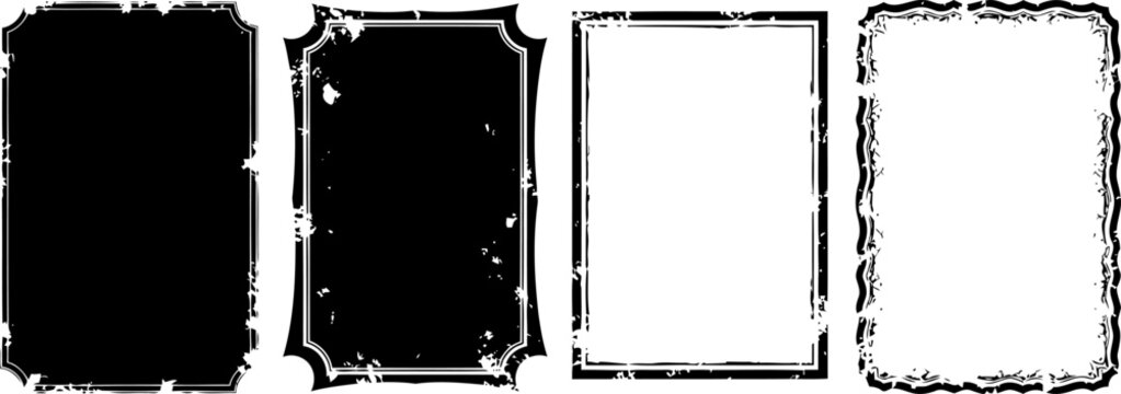 set of vintage distressed frames with decorative borders and grunge texture effects