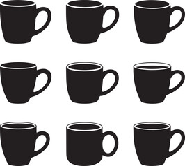 Obraz premium Black coffee mugs in different orientations on white background