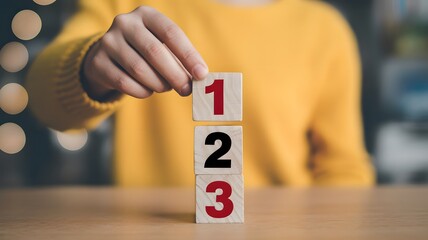 Wooden cubes with numbers first, second, and third. Task priority and management concept. The order of priority in any activity. Set work priority.