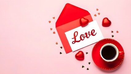 Valentine's day themed coffee cup with love note