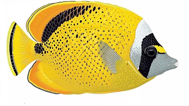 A vibrant yellow fish with black spots and stripes swimming in the ocean viewed from the side