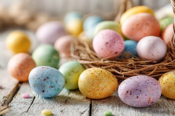 Obraz premium Festive Easter eggs: bright chocolate eggs arranged for a cheerful spring scene