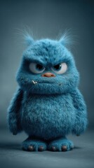 Fototapeta premium A grumpy, furry blue monster with a displeased expression
