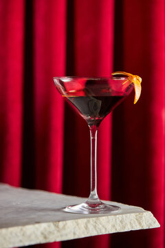 Elegant martini glass with vermouth cocktail