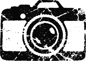 Obraz premium Vintage black camera illustration with distressed texture on white background