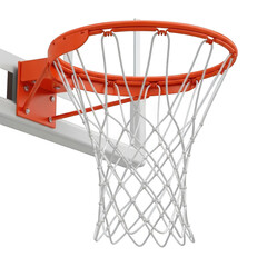 Close up of a basketball hoop and net isolated on transparent background