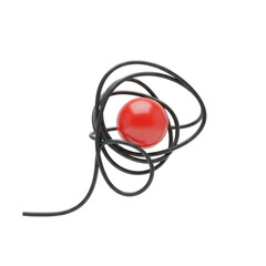 Shiny red orb suspended by black string isolated on transparent background