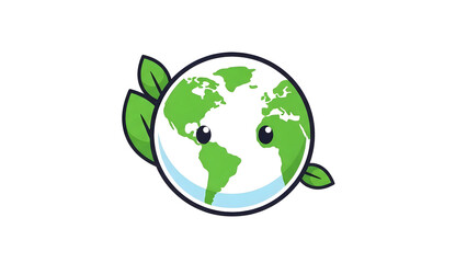 Obraz premium Simple Minimalist Earth Globe Illustration with Cute Face and Green Leaves for Eco Concepts