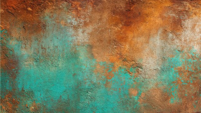 Vibrant oxidized metal texture with teal and rust hues.