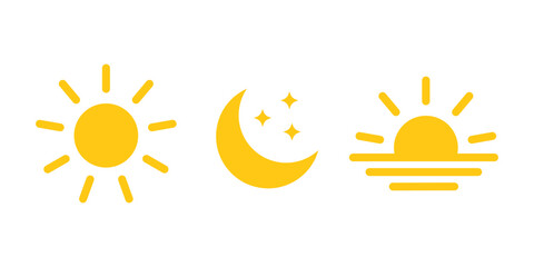 Sun icons. Moon icon. Sunset sunshine icon collection isolated on white background.