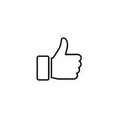 Photorealistic, thin black outline icon of a simple thumbs-up gesture with vector-like contours, zero depth, isolated on a light neutral gray background. Concept of digital affirmation and success