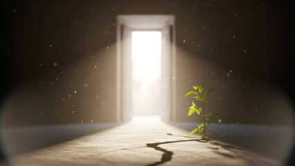 Soft light crossing an open threshold to represent emotional transition, healing, and readiness for change.