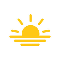 Rising sun, sunset icon. Sun half icon, sunrise ray, morning light. Summer symbol.