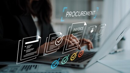 Business Professional Engaging with Procurement Process and Invoice Documentation on Laptop in Modern Office Setting Gluon.