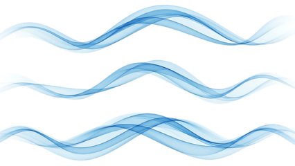 Wavy blue and white ribbons isolated on transparent background