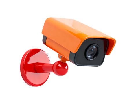 3D Rendered Orange Security Camera Icon for Surveillance and Safety - Powered by Adobe