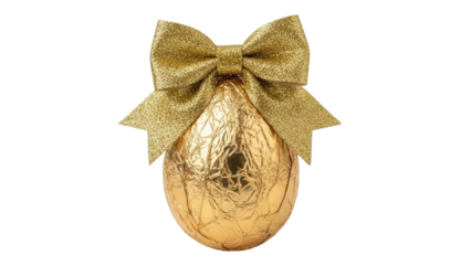 Golden Foil Easter Egg with Glitter Bow, Transparent PNG Image