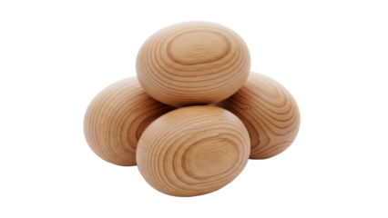 Four Wooden Easter Eggs Stacked on a Transparent Background PNG