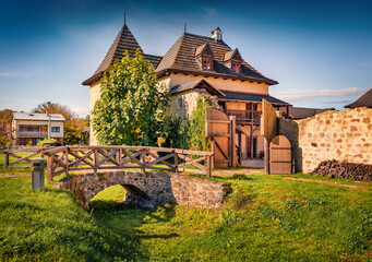 Fabulous summer view of Water Castle. Captivating morning scene of Hronsek village, Banska Bystrica...