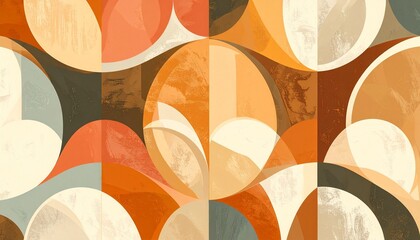 Overlapping circular geometric forms in warm earthy tones creating abstract grid harmony and depth.