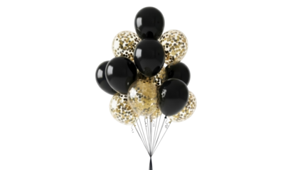 Elegant Black and Gold Balloons Bunch on a Transparent PNG File