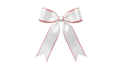 Elegant White Ribbon Bow with Red Border on Transparent PNG Image