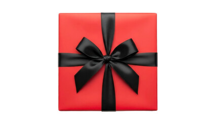 Red Gift Box Tied with Black Ribbon on Transparent Background PNG