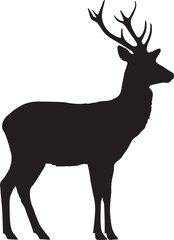 Obraz premium Vector Black Silhouette of Deer Standing Isolated White Background