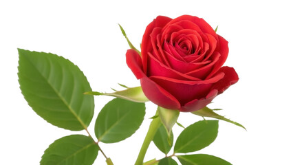 Vivid Red Rose Bloom with Green Leaves on Transparent PNG Image
