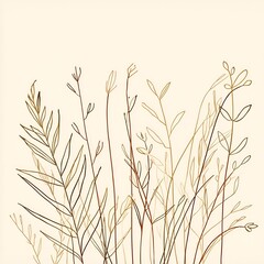 Minimal line art nature illustration, elegant vector, seamless, neutral colors, high-resolution, simple plant shapes