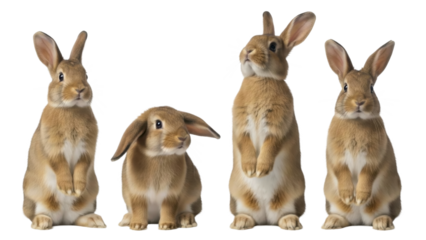 Four Rabbits in Various Poses on a Transparent PNG Image