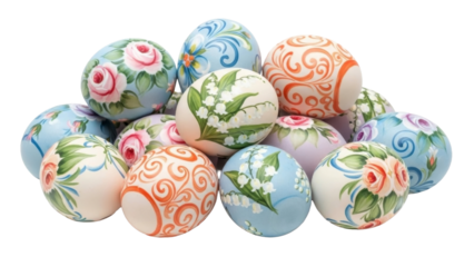 Painted Easter Eggs Pile on Transparent Background PNG