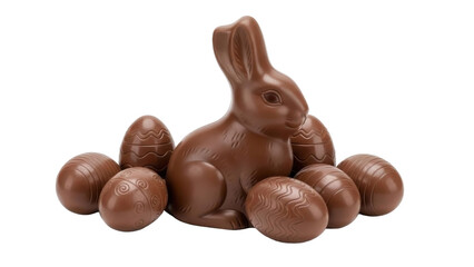 Chocolate Easter Bunny Surrounded by Eggs on a Transparent PNG File