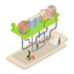 3D Isometric Flat  Illustration of Sewer Network, Advancements In Underground Networks And Urban Pipelines Engineering