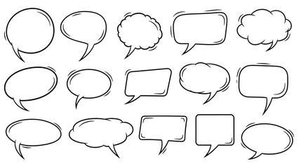 Diverse set of blank outline comic speech bubbles and thought clouds in various shapes on an isolated white background © Dinda
